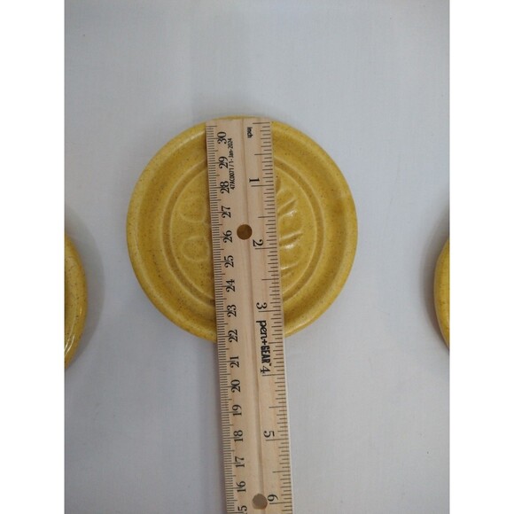 Set of 3 Vintage Pigeon Forge Pottery Coasters Yellow Butter Mold Prints 1 chip - Picture 4 of 9